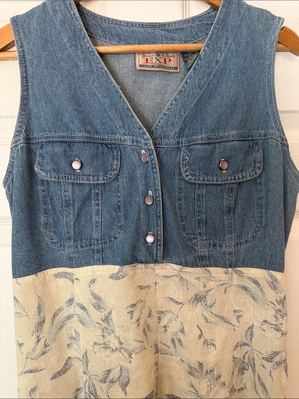 Vintage Express Denim Bodice Maxi Dress Tie Back Small/Med - Picture 4 of 7